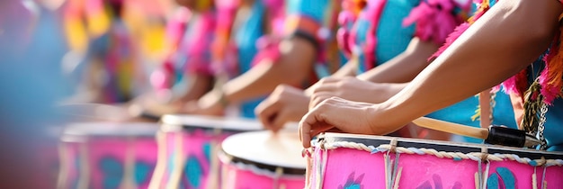 Foto close up de baterista tocando um tambor em uma marcha generativo ai