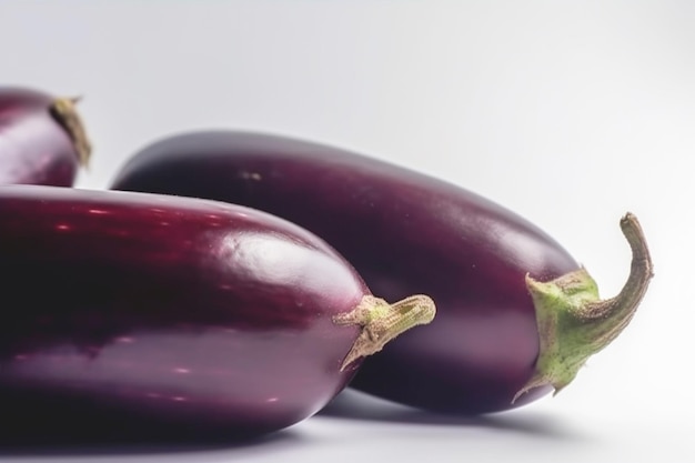 Close-up de berinjelas em fundo branco com espaço para cópia Conceito de comida vegetariana vegana saudável