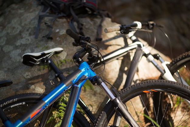 Close-up de bicicleta de montanha na floresta
