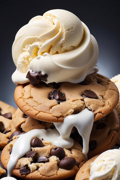 Close-up de biscoito e sabor de creme de ilustração de sorvete