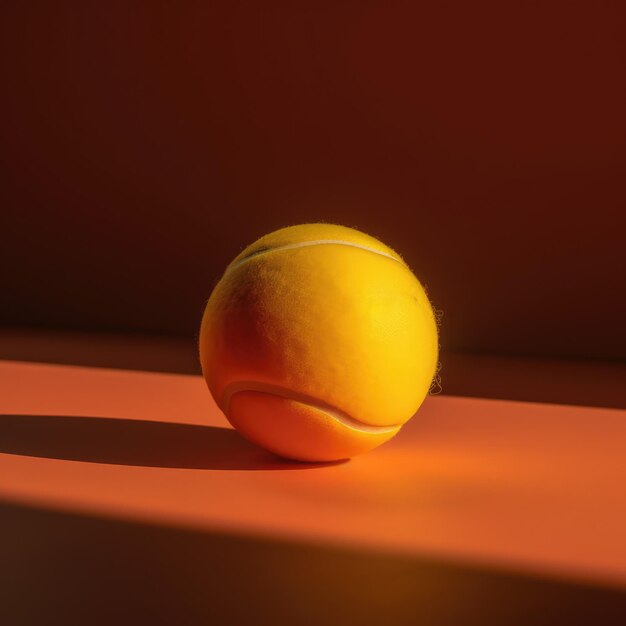 Close-up de bola de tênis amarela em fundo laranja criado usando tecnologia generativa ai