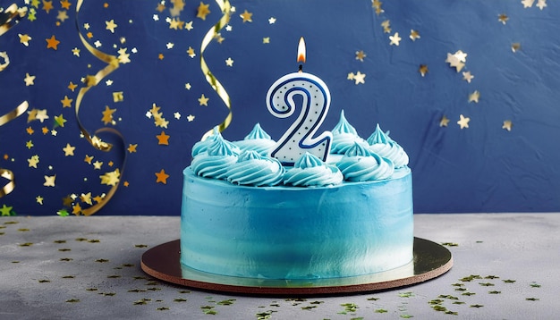 Foto close-up de bolo de aniversário e vela número 2 comida doce sobremesa festiva feliz aniversário