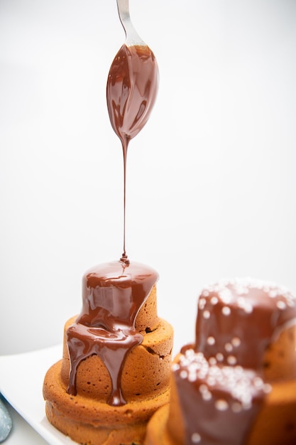 Foto close-up de bolo de chocolate