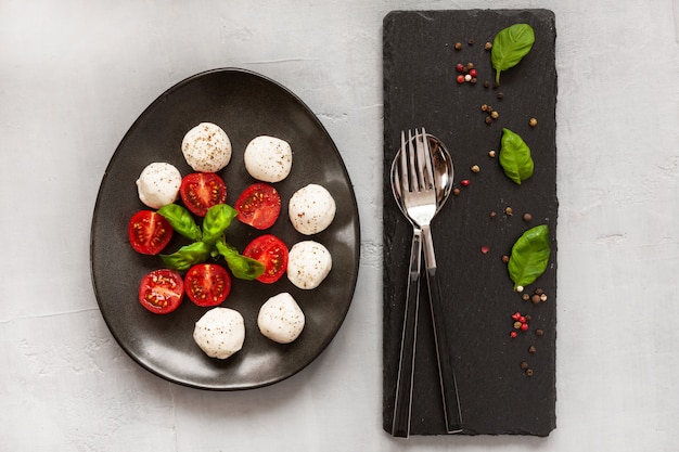 Close-up, de, branca, mozzarella, queijo bola, vermelho, tomates cereja