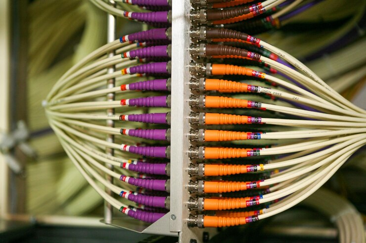 Foto close-up de cabos de fibra