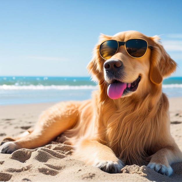 Foto close-up de cachorro usando óculos de sol generativa ai