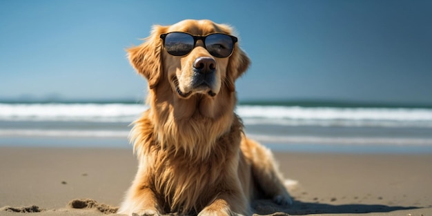 Close-up de cachorro usando óculos de sol generativa ai