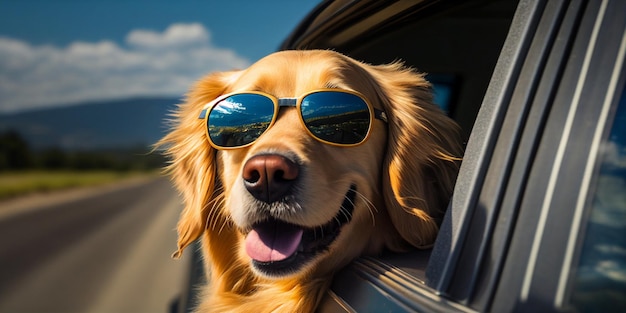Close-up de cachorro usando óculos escuros e com a cabeça inclinada para o lado generativo ai