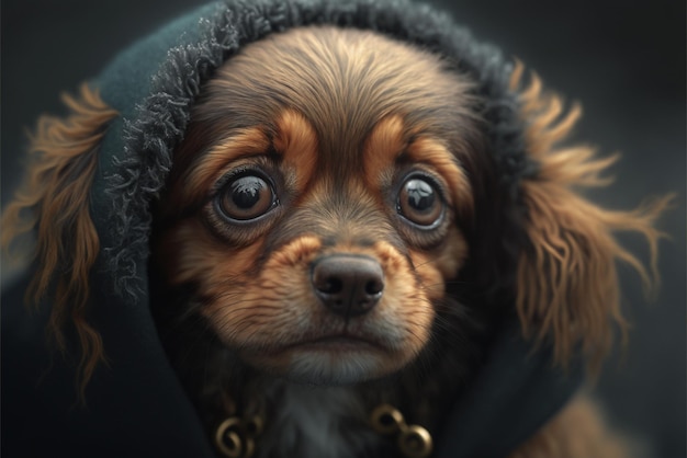 Close-up de cachorro vestindo capuz generative ai