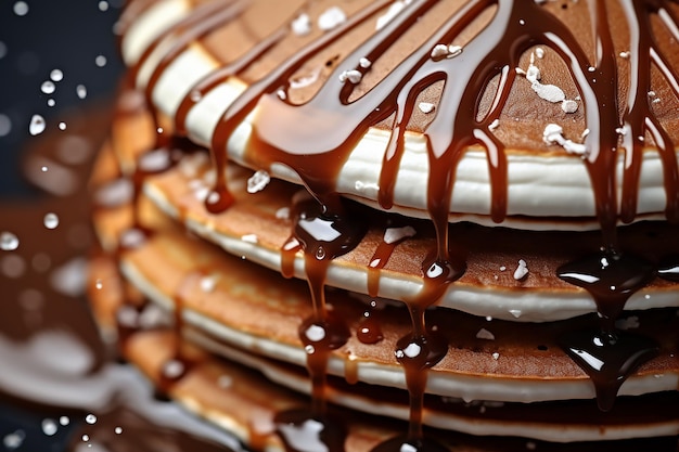 Close-Up de camadas de bolo de chocolate empilhadas com deleite