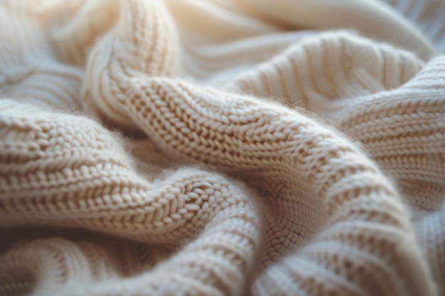 Close-up de camisola de algodão de caxemira Vestuário de estilo confortável Material de dobras onduladas IA generativa