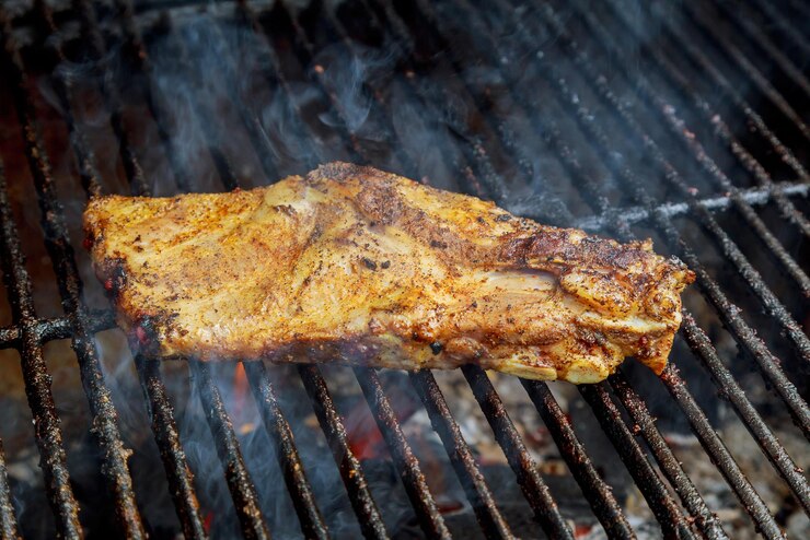 Foto close-up de carne no churrasco