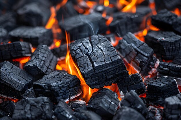 Foto close up de carvão quente na grelha ia geradora