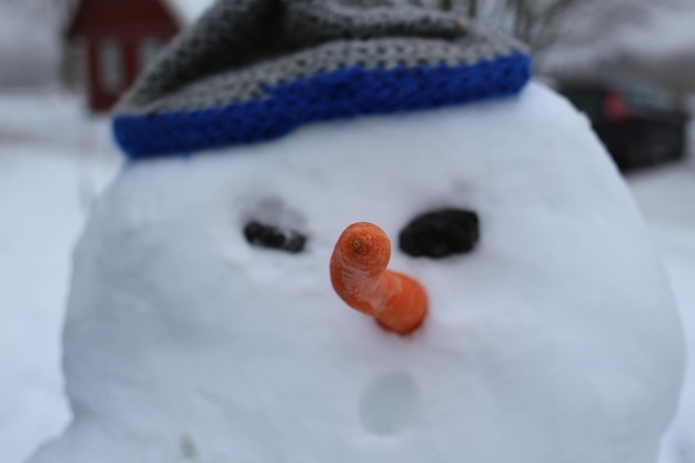 Close-up de cenoura no boneco de neve