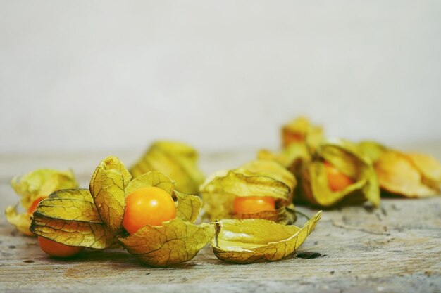 Close-up de cerejas de inverno na mesa