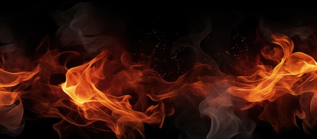 Close-up de chamas de fogo com fumaça em um fundo preto Gerar imagem de IA