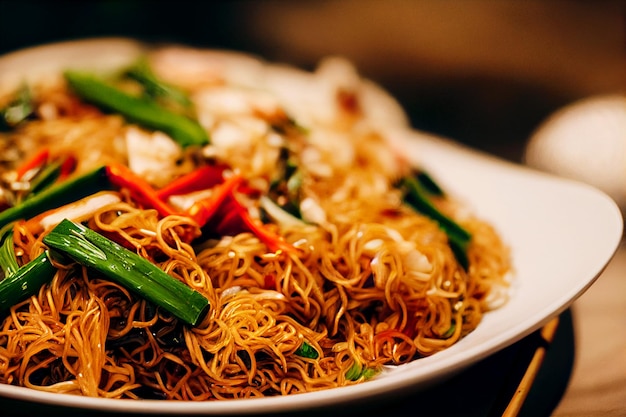 Close-up de Chow mein 3d ilustrado