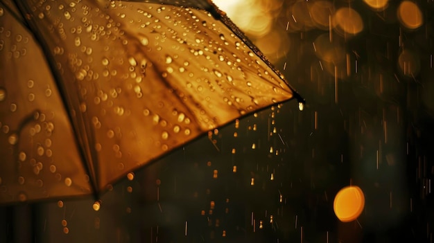 close up de chuva derramando em um fundo borrado de guarda-chuva