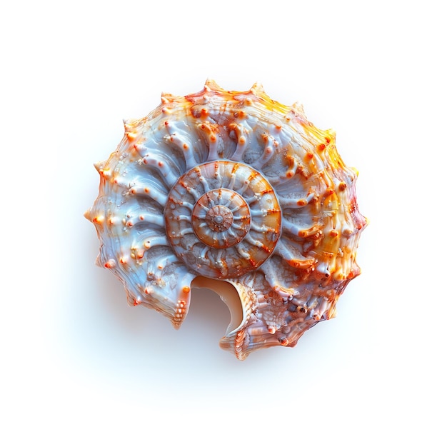 Close Up de concha de mar em fundo branco IA gerativa