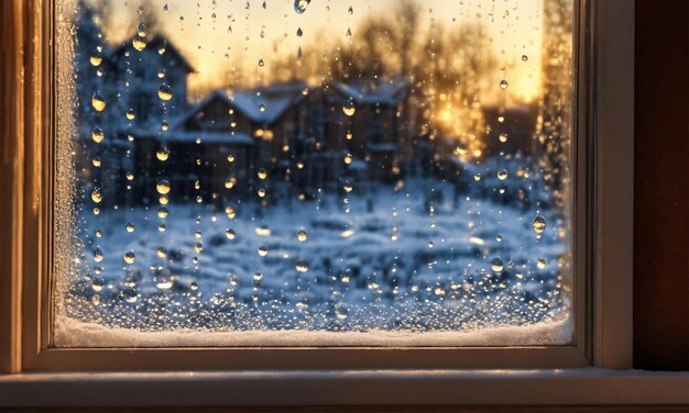 Foto close-up de condensação de janela de vidro duplo