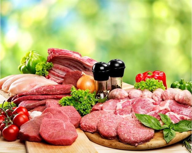 Close-up de conjunto de carne fresca