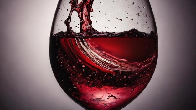 Close-up de copo de cristal de vinho vermelho com bolhas em fundo preto