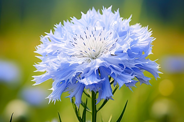 Close-up de cornflower isolado com fundo verde natural Acento floral elegante para a primavera