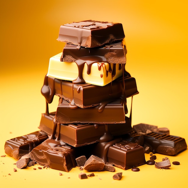 Close-up de deliciosas barras de chocolate geradas pela IA