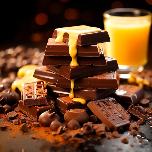 Close-up de deliciosas barras de chocolate geradas pela IA