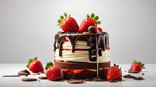 close-up de delicioso bolo de morango de chocolate isolado em fundo branco casamento de aniversário