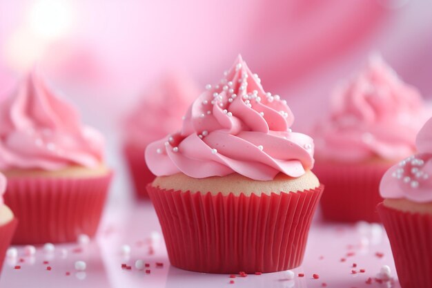 Close-up de deliciosos cupcakes cor-de-rosa