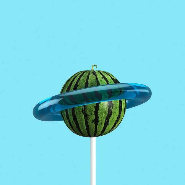 Foto close-up de doces de melancia contra fundo azul