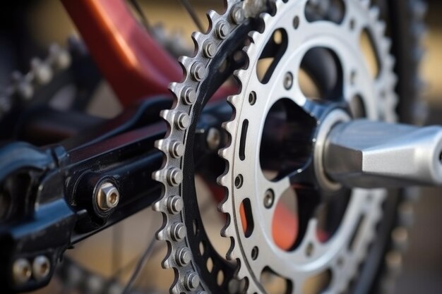 close-up de engrenagens de bicicleta prontas para um treino de ciclismo criado com ai generativo