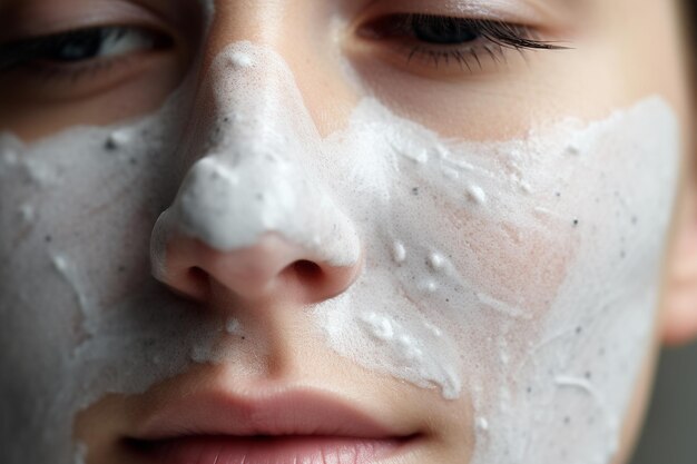 Close-up de erupções de acne causadas pelo uso de máscaras faciais