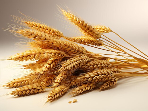 Close-up de espigas de trigo isoladas no fundo branco grão de trigo generativo AI