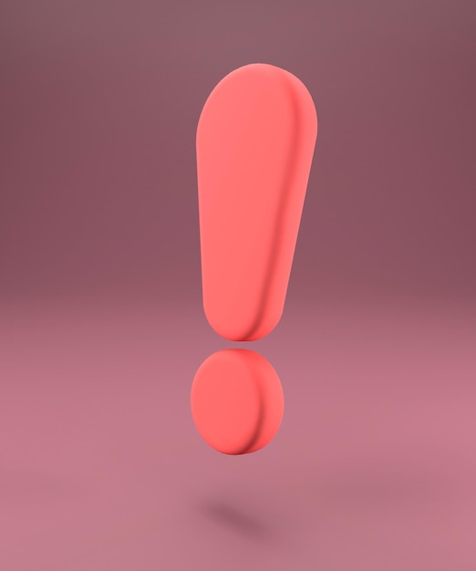 Close-up de exclamação rosa, ilustração 3d.