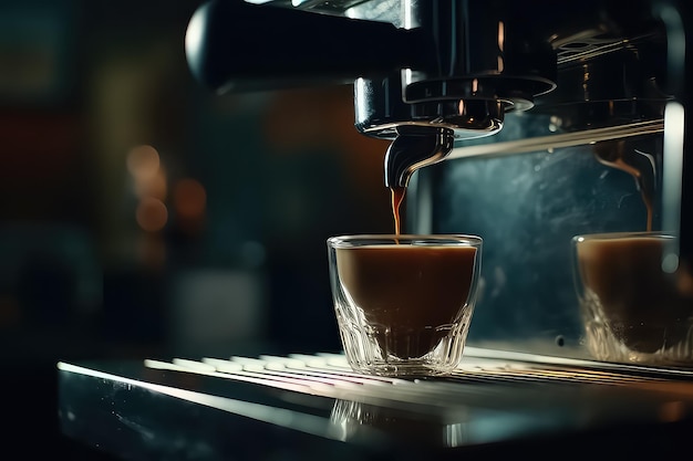 Close-up de expresso derramando da máquina de café AI