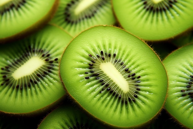 Close-up de fatias de frutas de kiwi verde ar 32 c 25