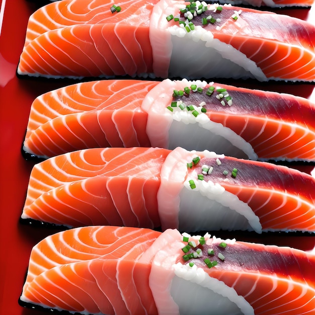 Close-up de filé de sashimi de salmão com arte generativa de comida de luz suave por IA