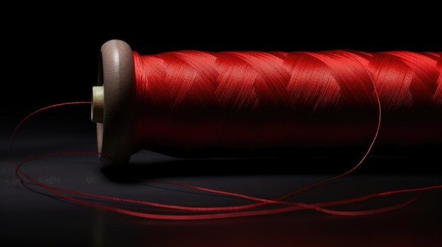 Close-up de fio de costura vermelho com uma agulha em um fundo preto dramático Capture a arte do artesanato e da costura