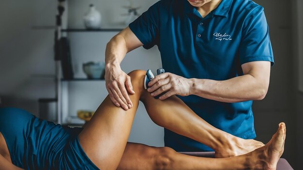 Foto close-up de fisioterapeuta tratando clientes em conjunto com eletroterapia