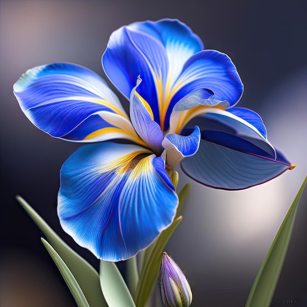 Close up de flor de íris azul e branca Arte digital