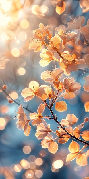 Foto close-up de flores brancas de cerejeira em plena floração contra um fundo desfocado