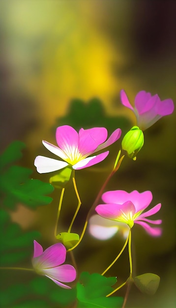 Close-up de flores cor de rosa com folhas verdes generativas ai