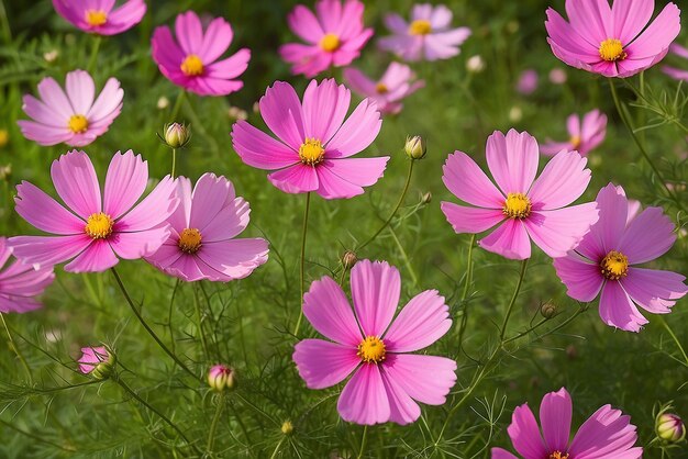 Close-up de flores cosmos rosas no fundo natural do jardim