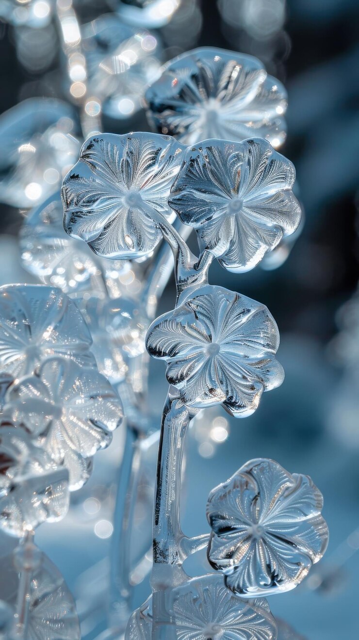 Foto close-up de flores de gelo em um jardim de inverno
