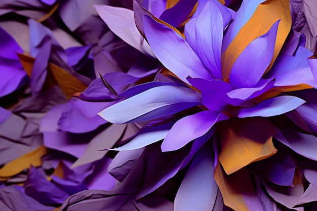 Close-up de flores de papel origami roxo e laranja Fundo abstrato