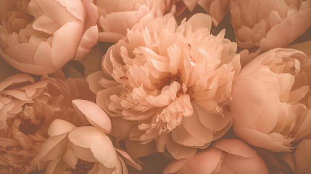 Close-up de flores de peônias na cor de pêssego