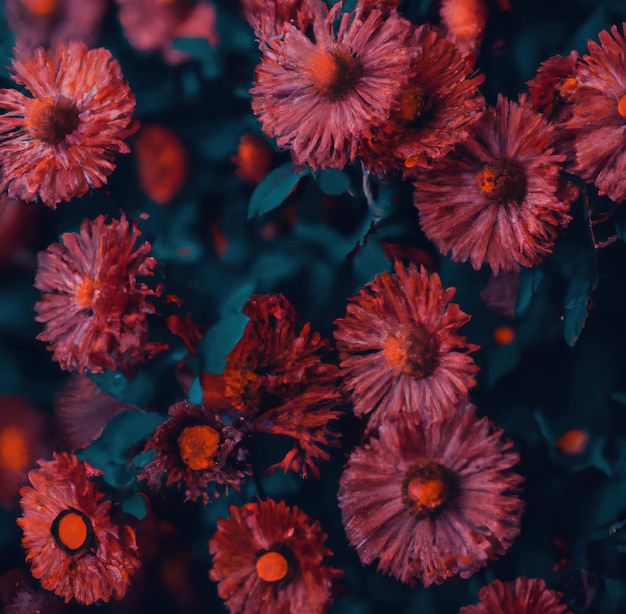 Close-up de flores em fundo preto criado usando tecnologia generativa ai