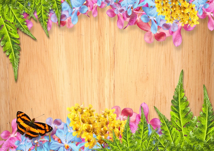 Foto close-up de flores multicoloridas em mesa de madeira